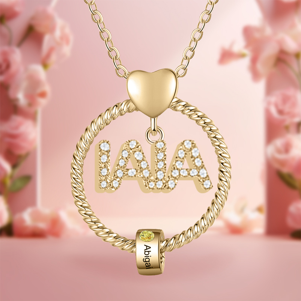 Collar a abuela con colgante de "IAIA" con 1 nombre y 1 piedra de nacimiento personalizados | Jessemade-Jessemade ES