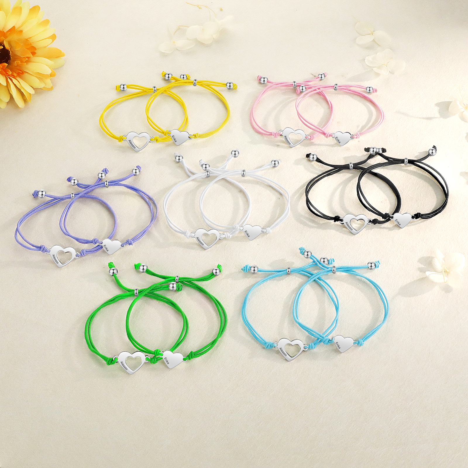 Unidad de pulseras ajustables con 2 nombres personalizados - Regalos de regreso a la escuela