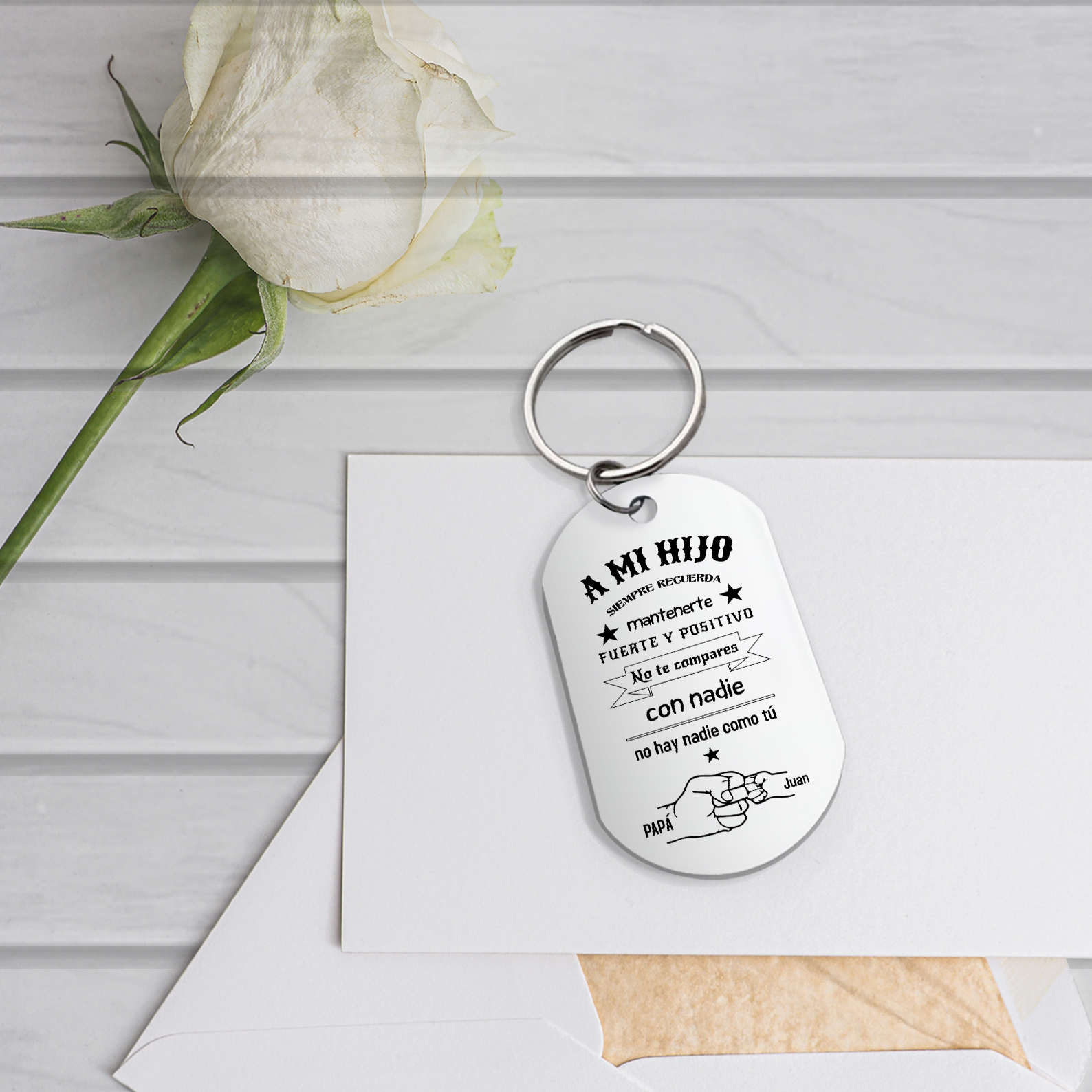 A mi hijo-Llavero de placa "no hay nadie como tú" de papá personalizado con 1 nombre-Jessemade ES