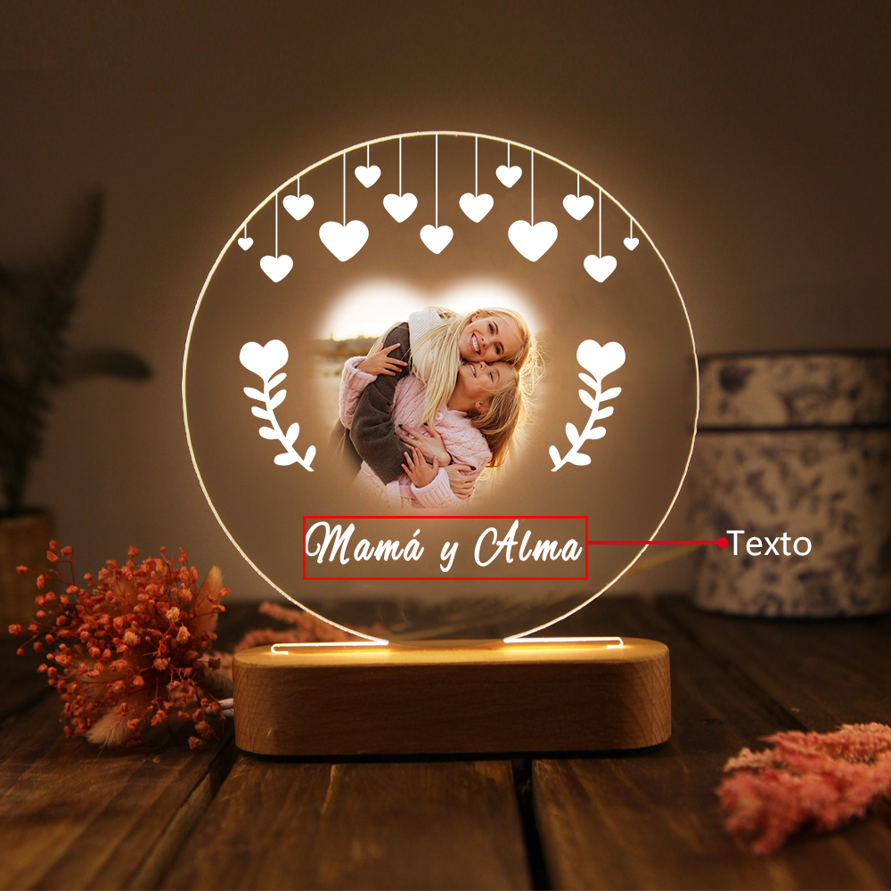 A mi mamá-Lámpara 3D Ilusión Luz de Noche Personalizada con 1 Texto y 1 Foto-Jessemade ES