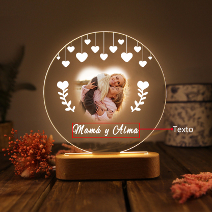 A mi mamá-Lámpara 3D Ilusión Luz de Noche Personalizada con 1 Texto y 1 Foto-Jessemade ES