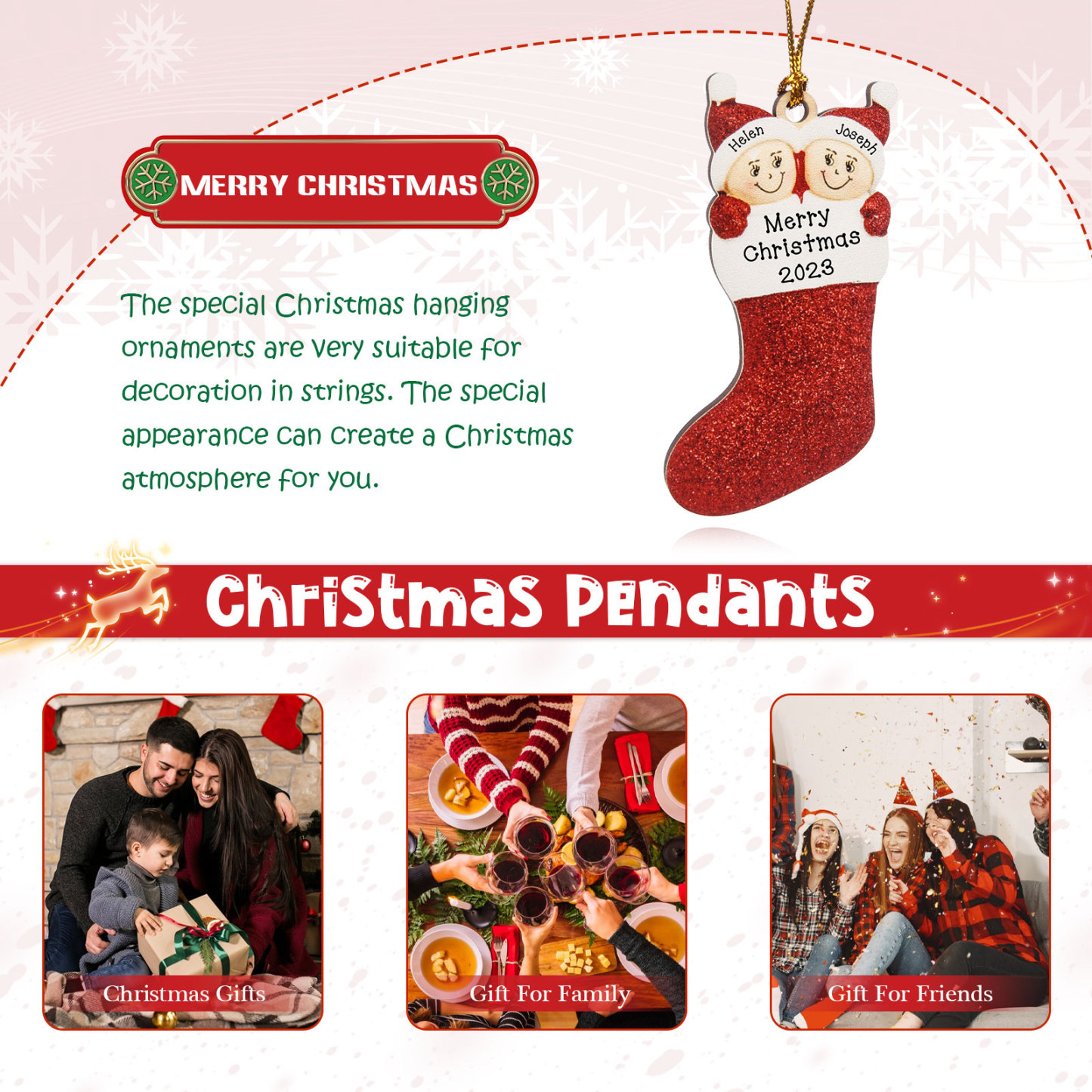 Navidad-Ornamentos Navideños de Madera Calcetín 2 Nombres con Texto Personalizados