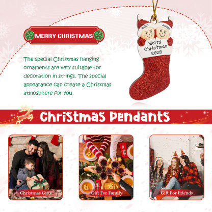 Navidad-Ornamentos Navideños de Madera Calcetín 2 Nombres con Texto Personalizados