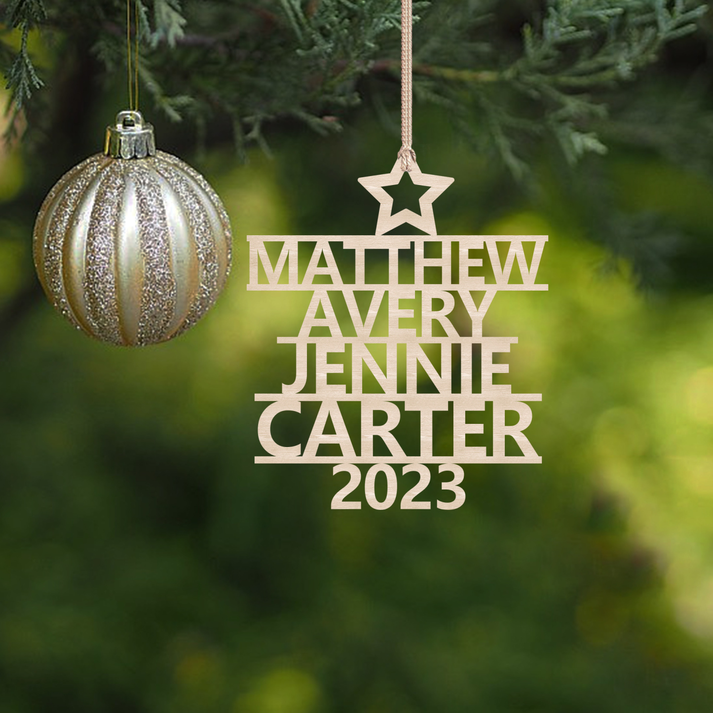 Navidad-Ornamento navideño de madera árbol de nombres con 4 nombres y año personalizados