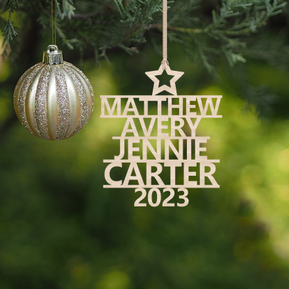Navidad-Ornamento navideño de madera árbol de nombres con 4 nombres y año personalizados