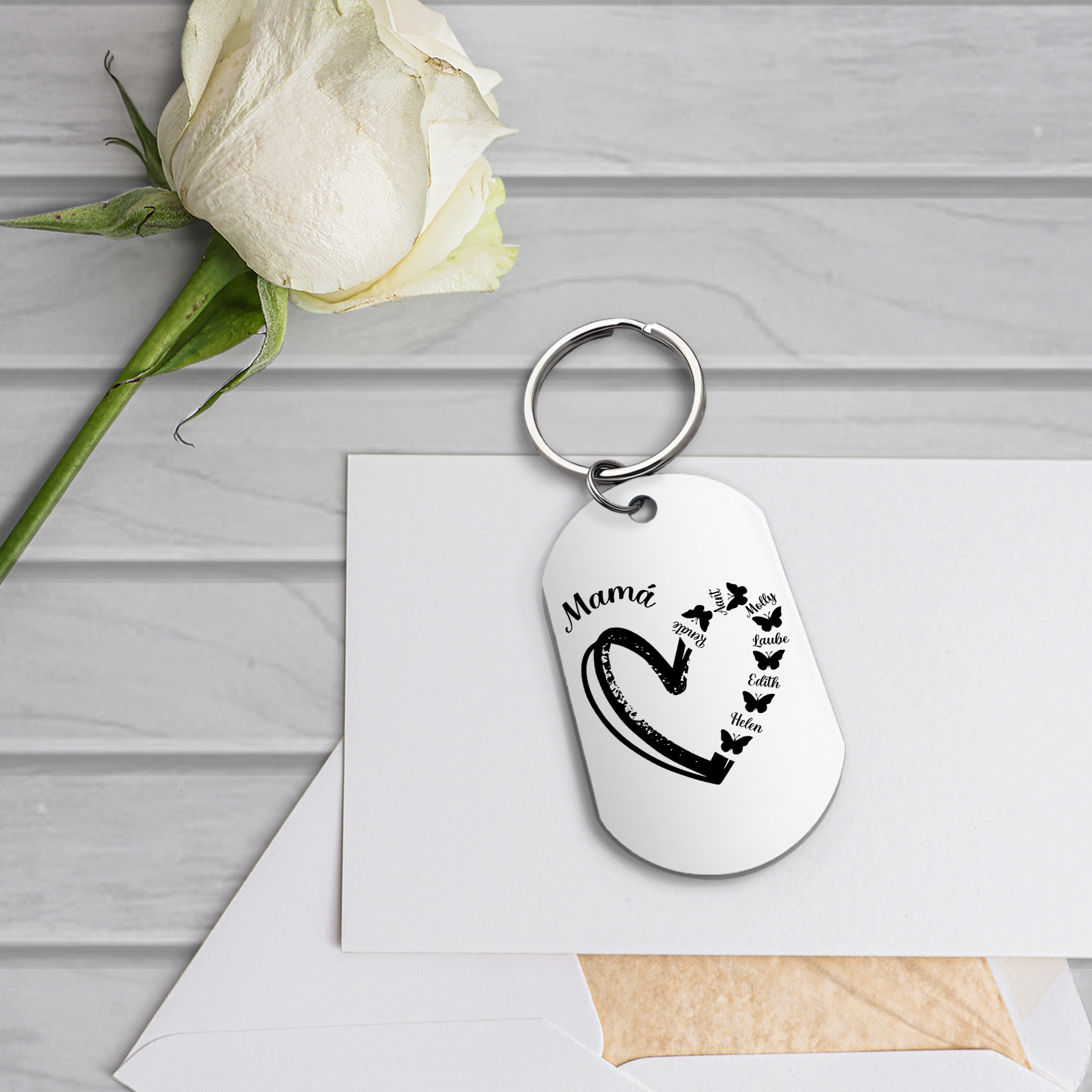 A mi mamá-Llavero 1-6 Nombres Personalizados CORAZÓN Y MARIPOSAS-Jessemade ES