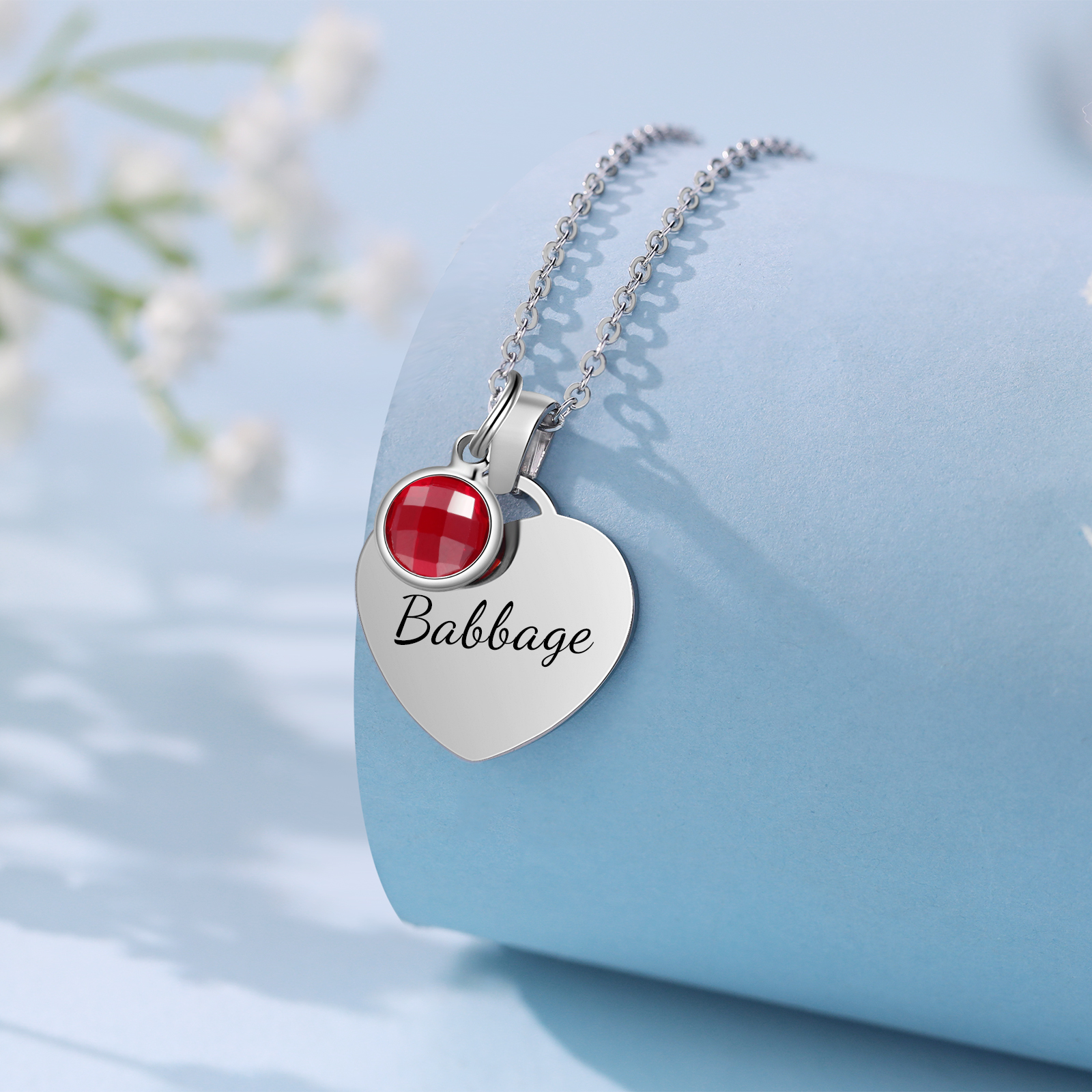 Collar de corazón con 1-3 colgantes de piedras de nacimiento con 1 nombre-Jessemade ES