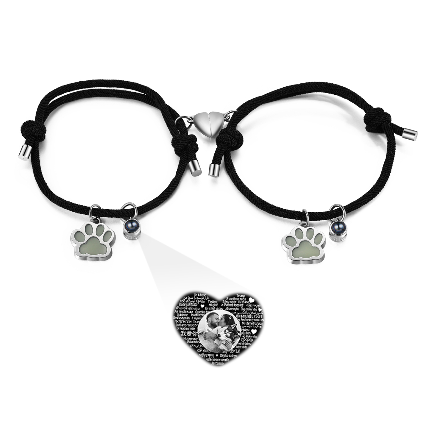 Pulsera para pareja con proyección de foto con dije de corazón magnético-Jessemade ES