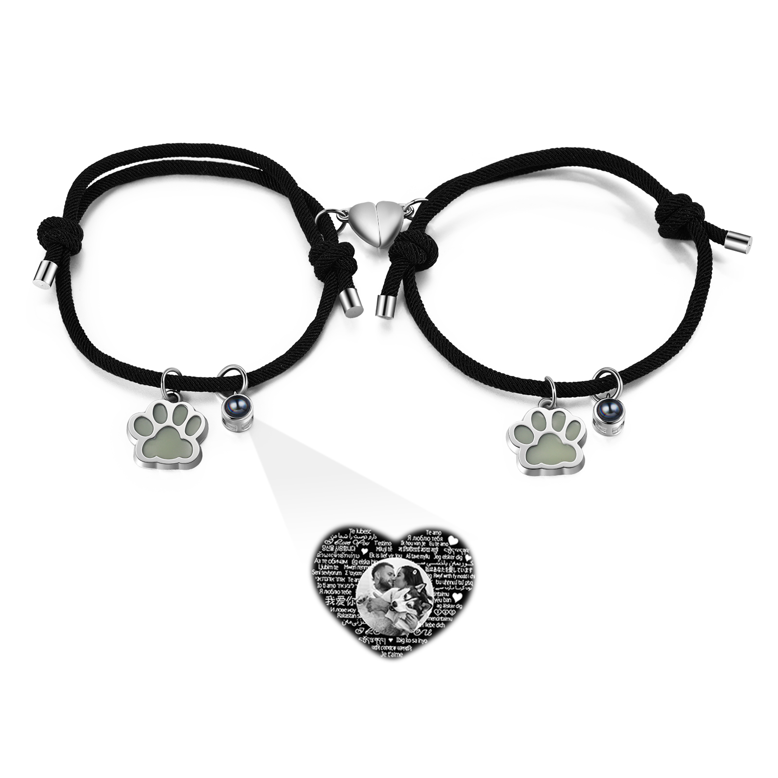 Pulsera para pareja con proyección de foto con dije de corazón magnético-Jessemade ES