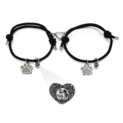 Pulsera para pareja con proyección de foto con dije de corazón magnético-Jessemade ES