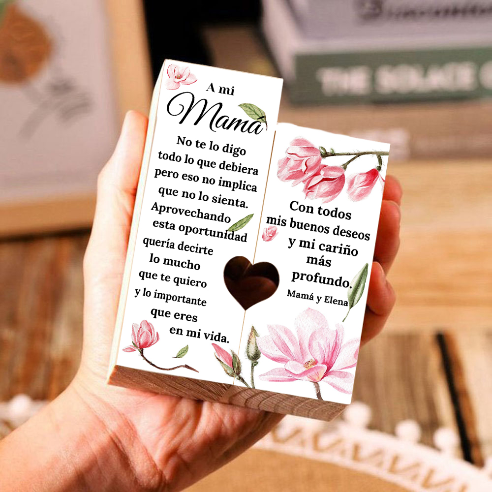 A mi mamá-Candelero de madera de dos piezas sin candela flores 1 texto personalizado-Jessemade ES