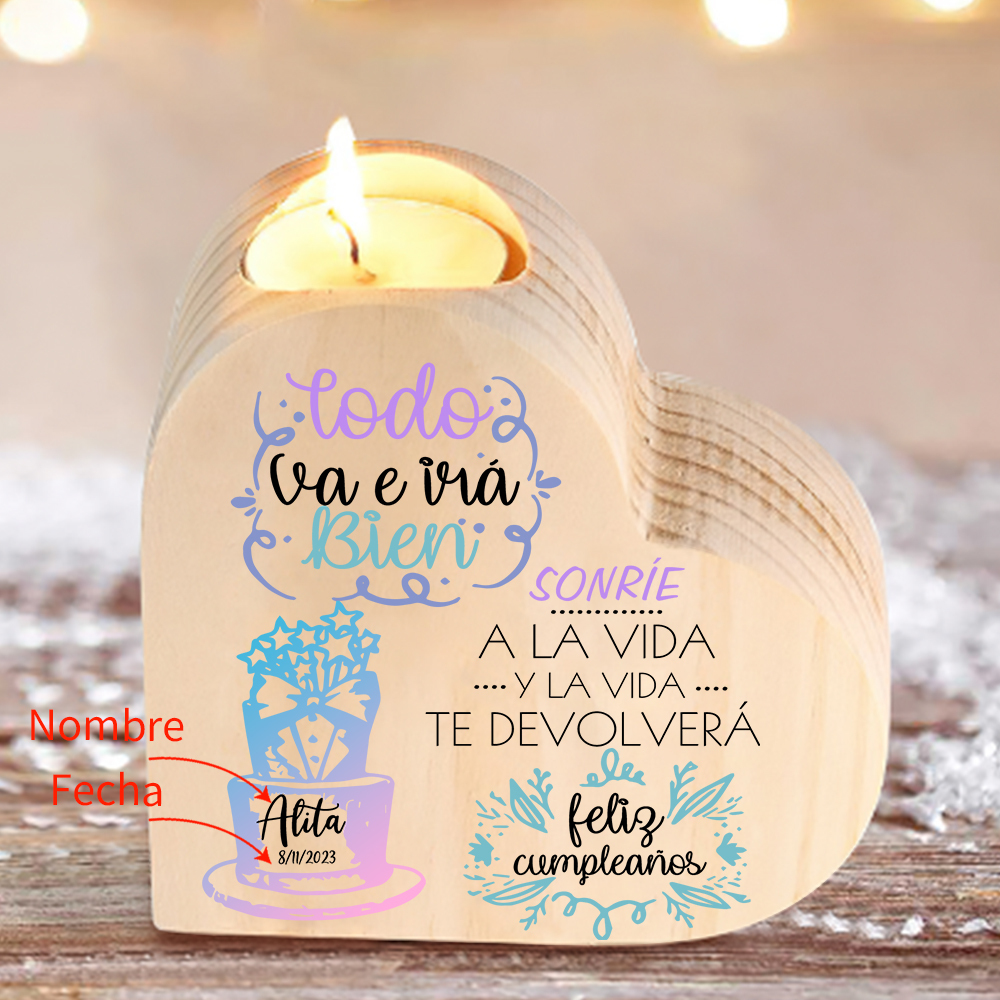 Cumpleaños-Candelero en forma de corazón con nombre y fecha personalizados-Jessemade ES