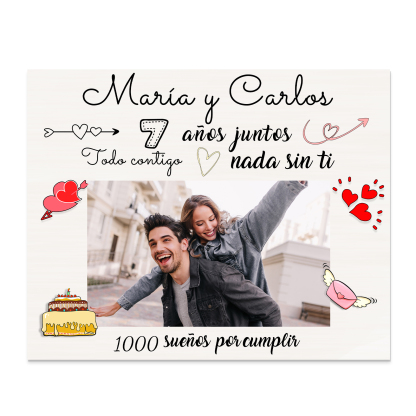 Lámina marco de madera para pareja 1 texto y 1 número personalizados con 1 foto-Jessemade ES