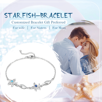 Pulsera con dije de estrella de mar para mujer personalizada con 2 nombres y 2 piedras de nacimiento-Jessemade ES
