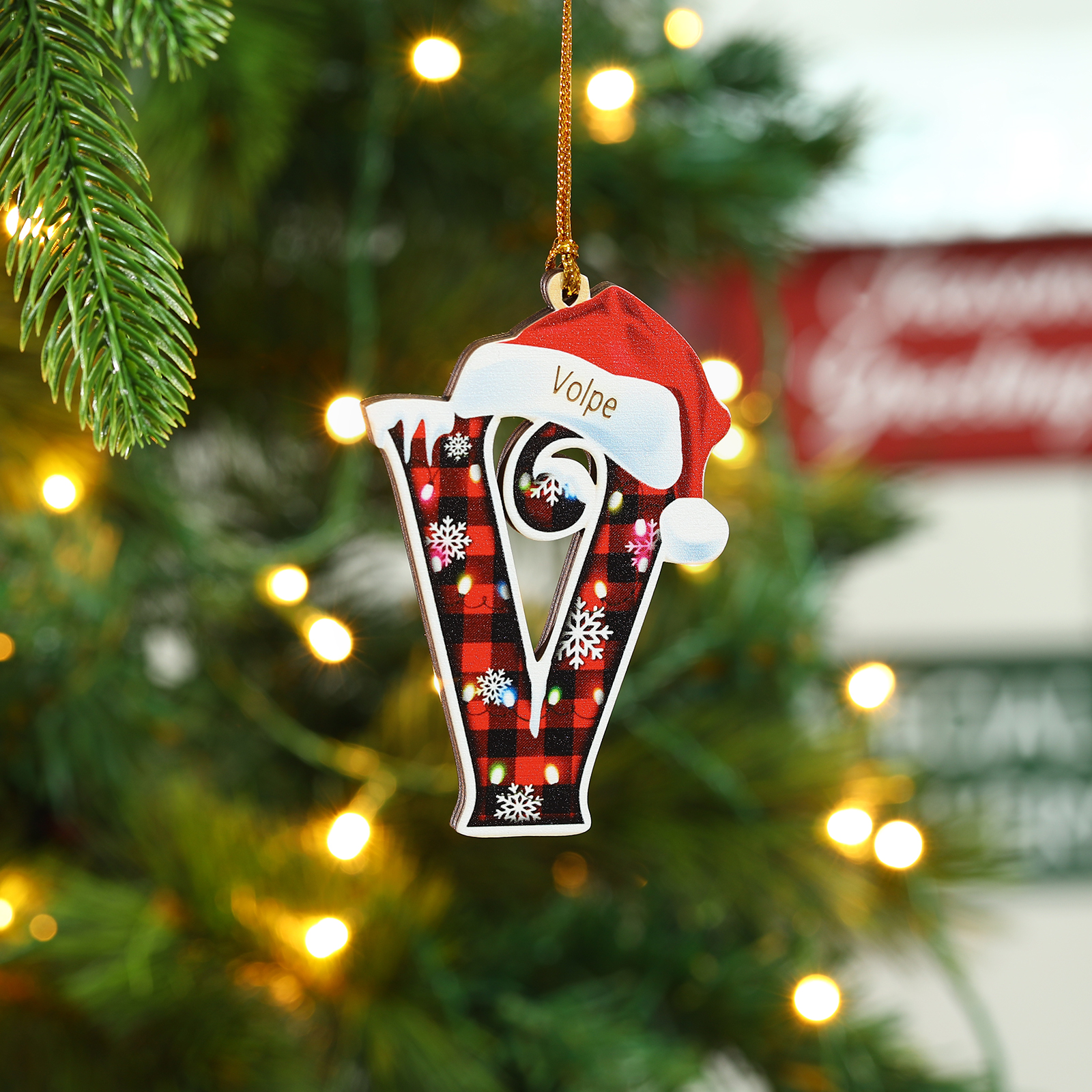 Navidad-Ornamentos Navideños de Madera Letra 1 Nombre Personalizado