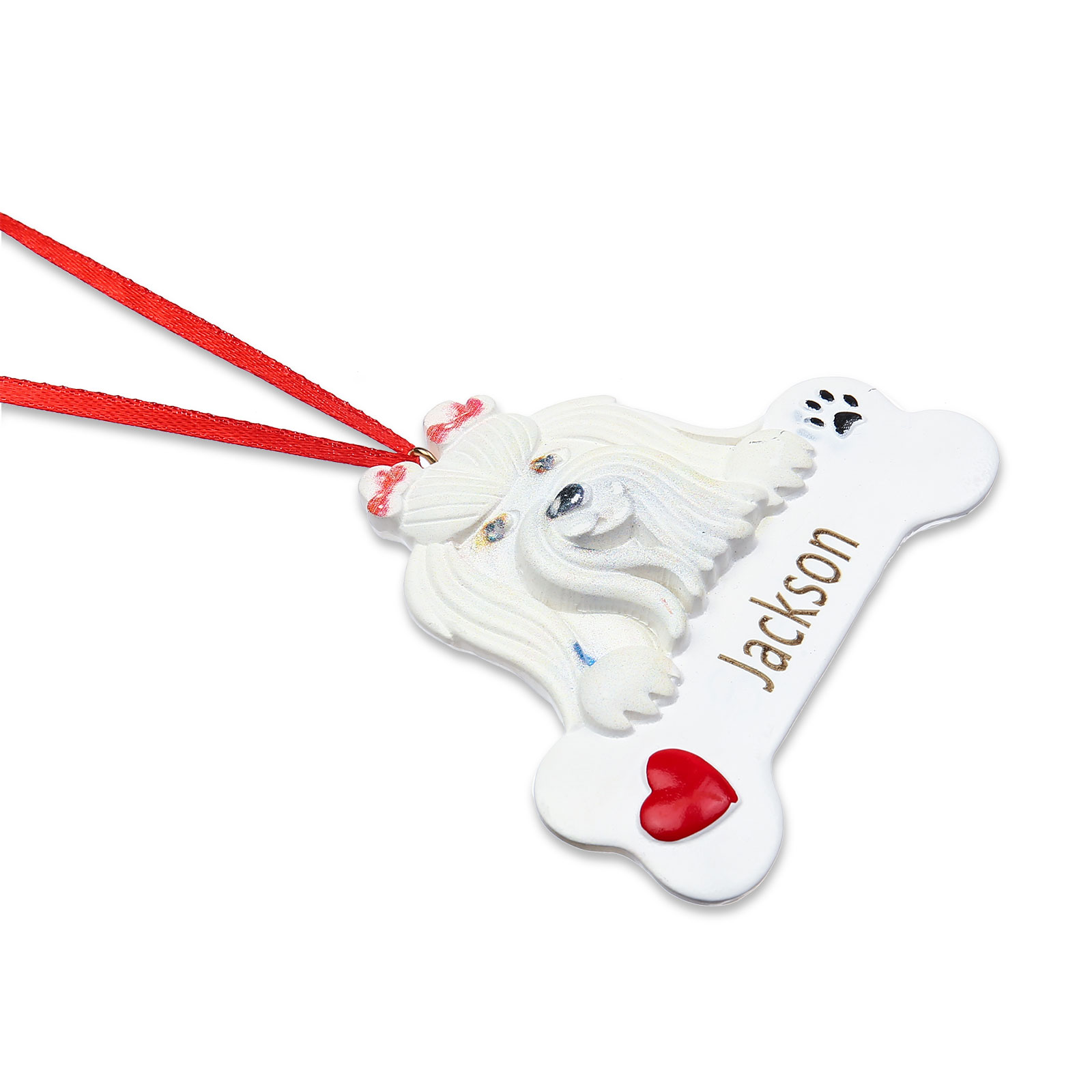 Navidad-Ornamento navideño de resina mascota perro Bichón maltés 1 nombre personalizado adorno del árbol-Jessemade ES