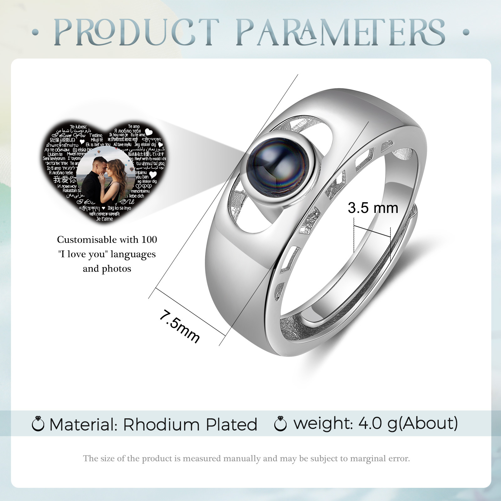 Anillo con proyección de foto anillo ajustable-Jessemade ES