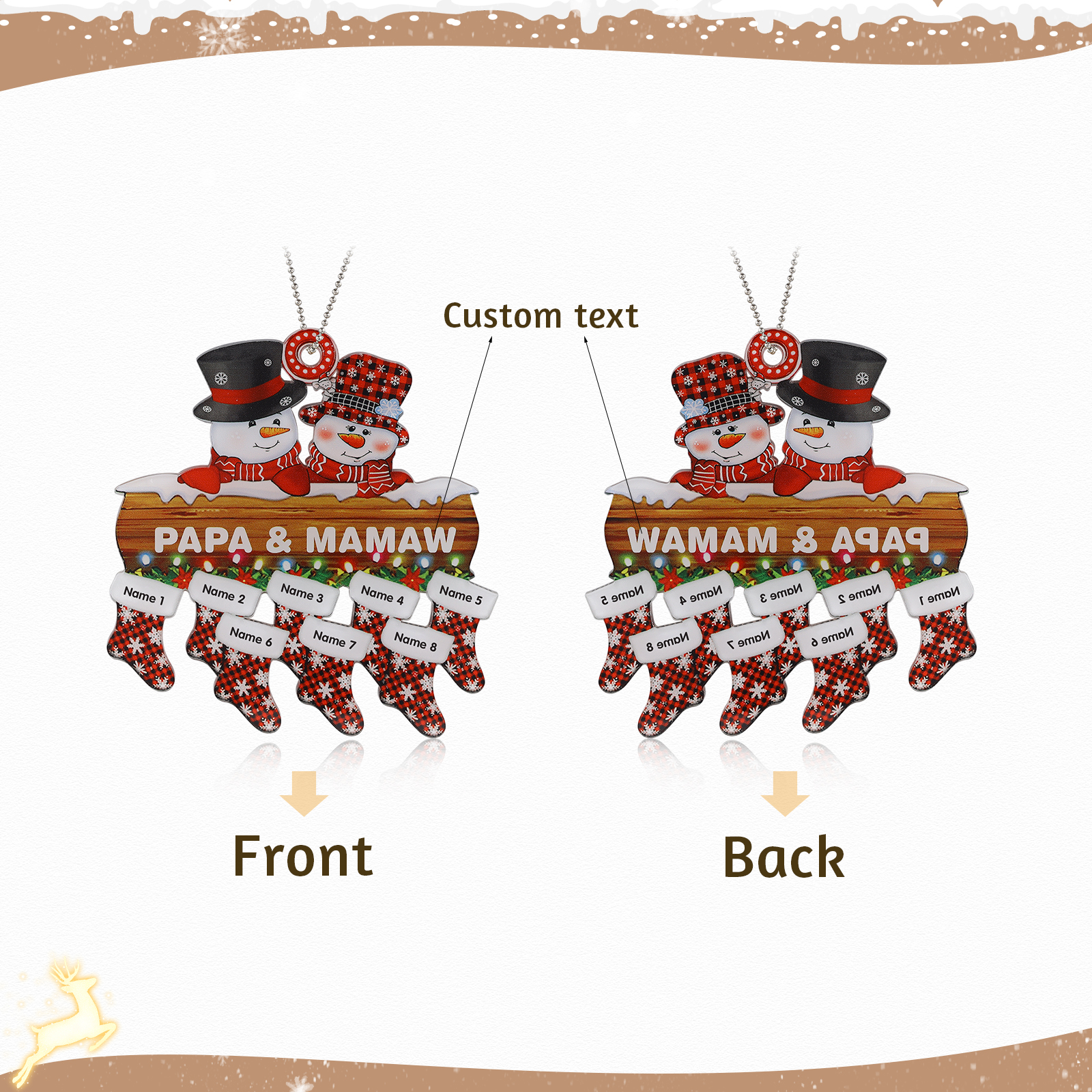 Navidad-Ornamentos Navideños de Acrílico Muñecos de Nieve 8 Nombres con Texto Personalizados