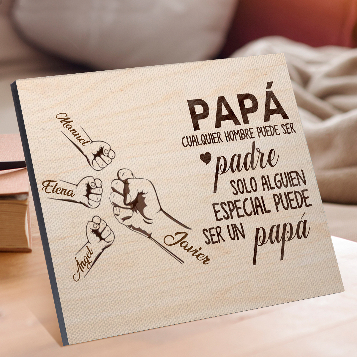 A mi papá - Lámina 2-6 nombres personalizados marco de madera puño con puño-Jessemade ES