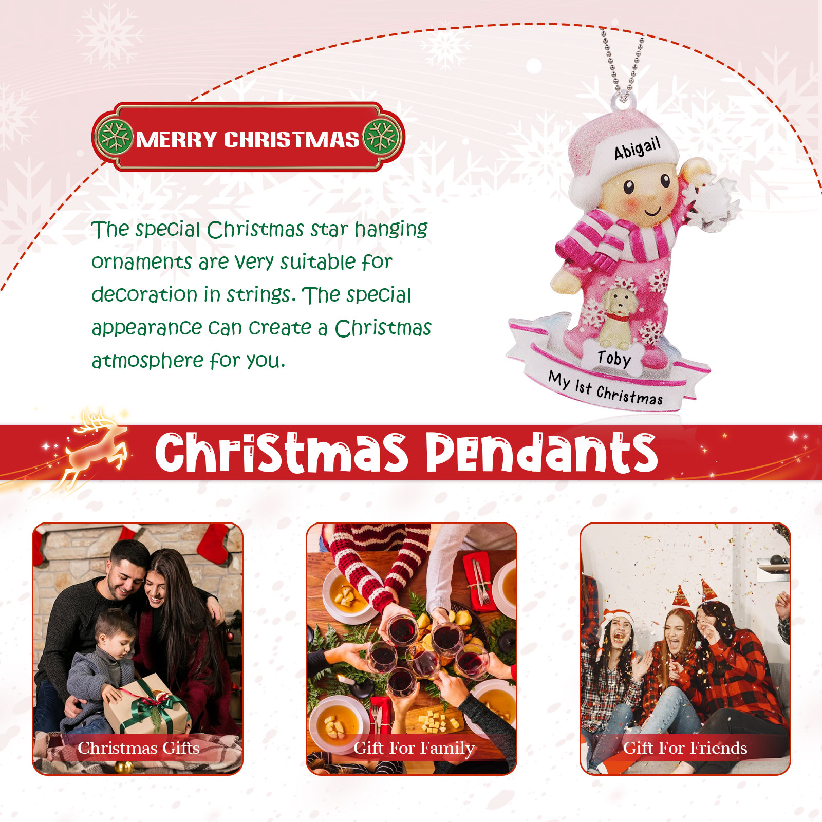 Navidad-Bebé con Perro Ornamento Navideño 2 nombres y texto personalizados