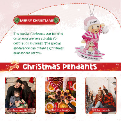 Navidad-Bebé con Perro Ornamento Navideño 2 nombres y texto personalizados