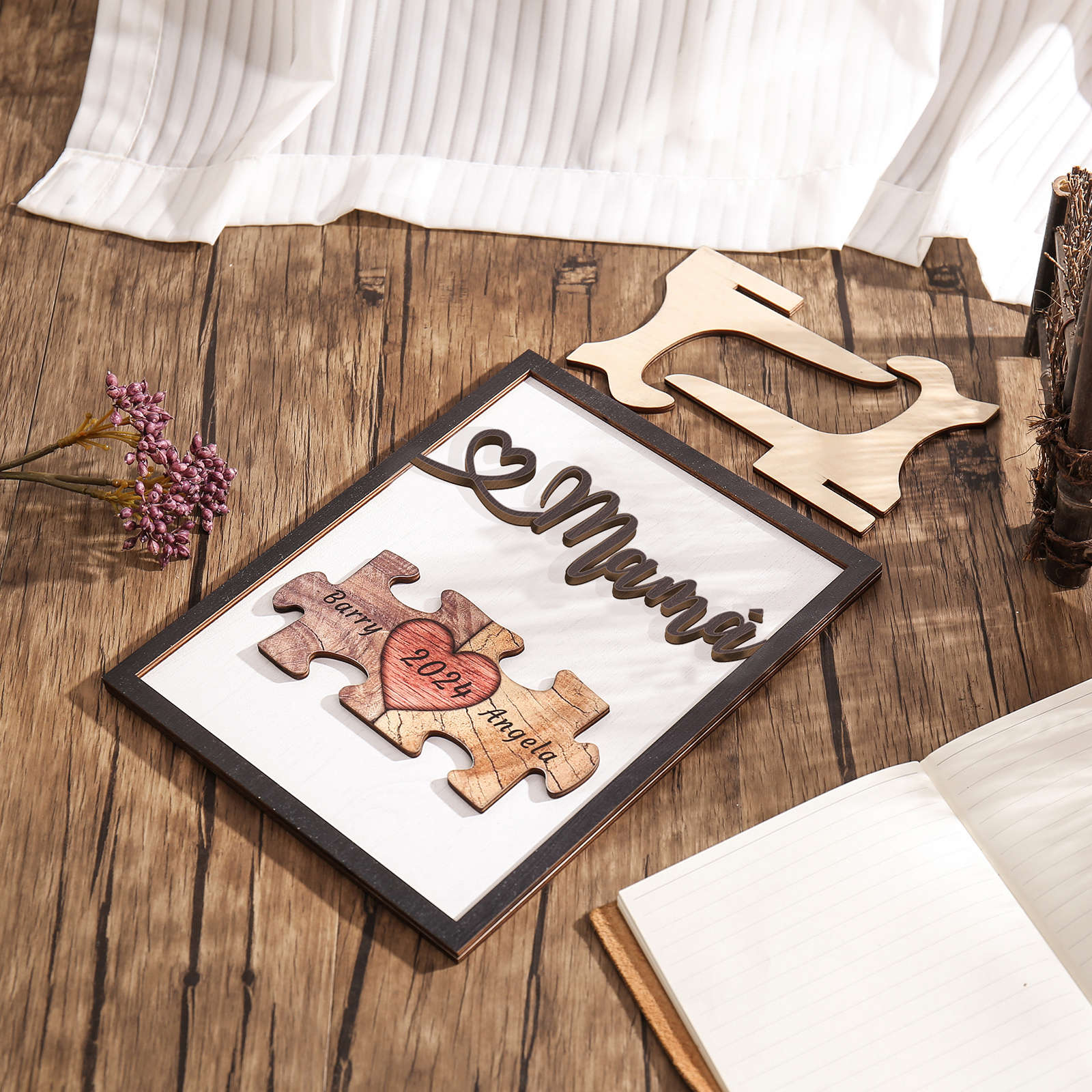 A mi mamá-Adorno 2-6 nombres y año personalizados decoración de madera rompecabezas-Jessemade ES