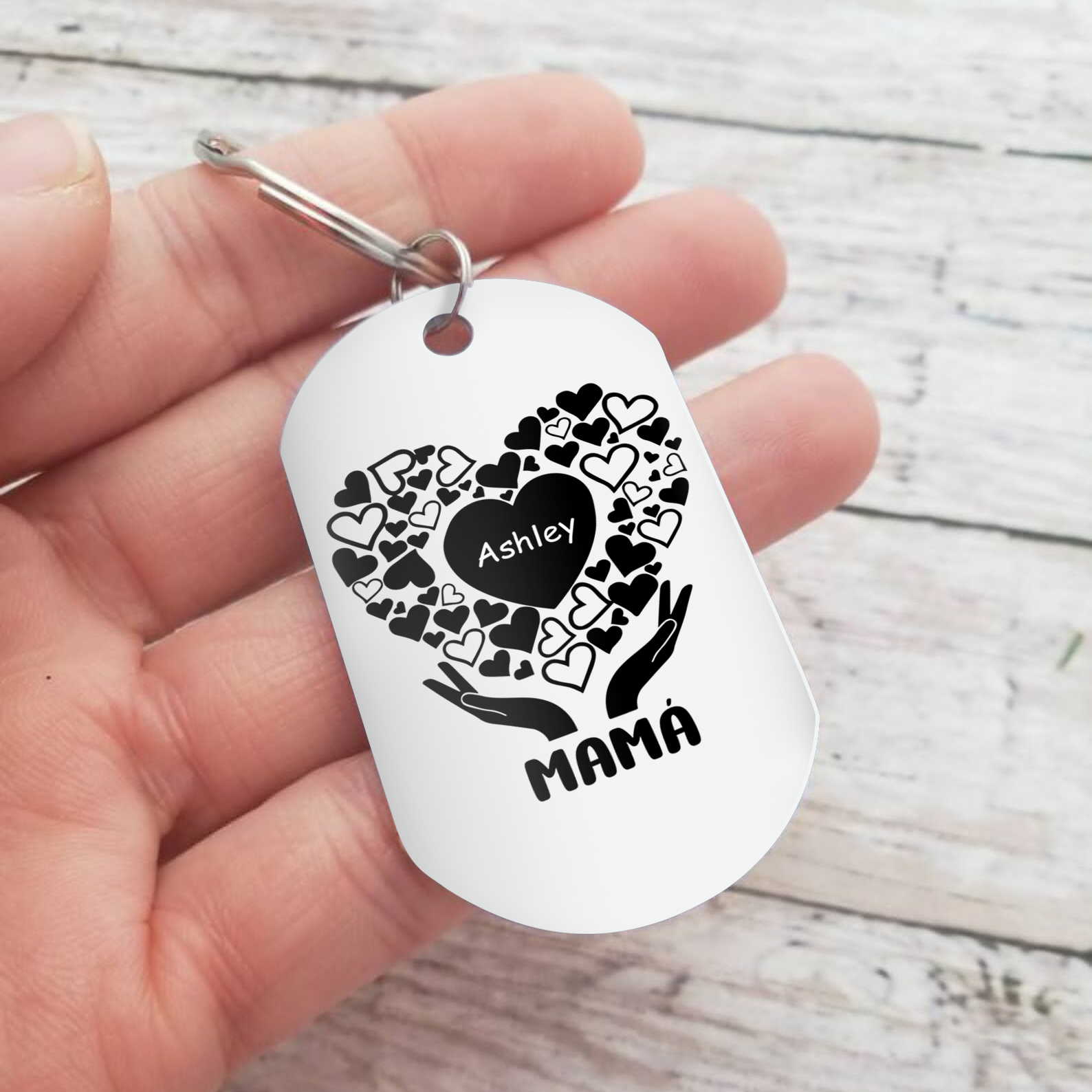 A mi mamá/abuela-Llavero 1-7 Nombres Personalizados con Texto CORAZONES Y MANOS