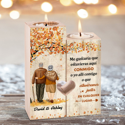 Candelero de sombras de pareja anciana de madera de dos piezas sin candela con 1 texto personalizado-Jessemade ES