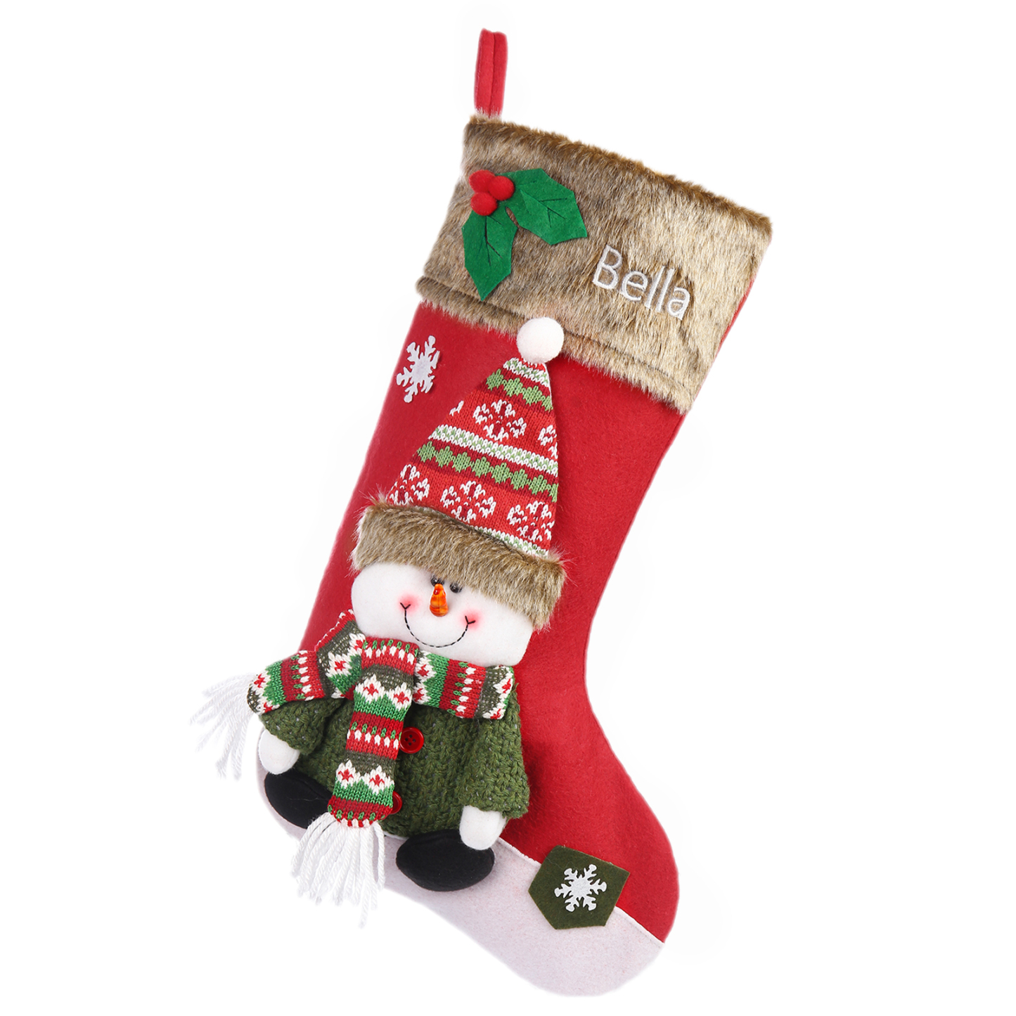 Adornos de medias navideñas con muñeco Bolsa de regalo 1 Nombre personalizado-Jessemade ES