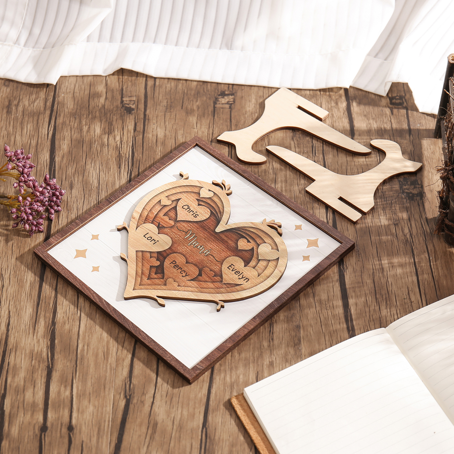 A mi mamá-Adorno 2-6 nombres personalizados decoración de madera de corazón-Jessemade ES