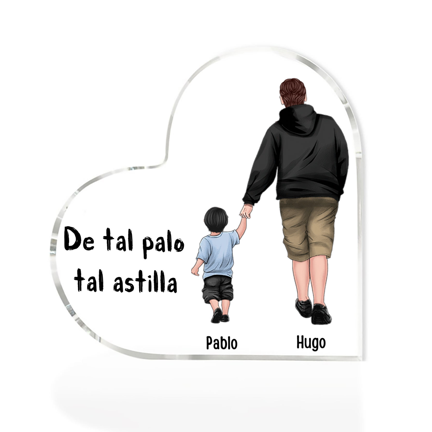 Placa de acrílico en forma de corazón papá e hijo con 2 nombres personalizados-Jessemade ES