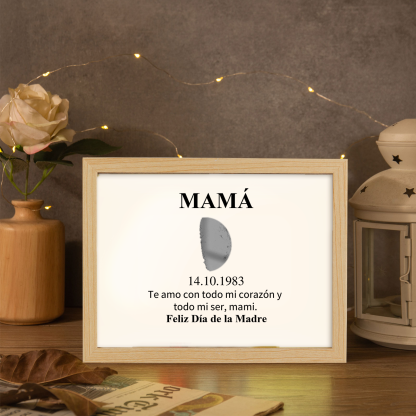 A mi mamá-Marco de luna del día que nació personalizado con fecha y texto con lámpara-Jessemade ES