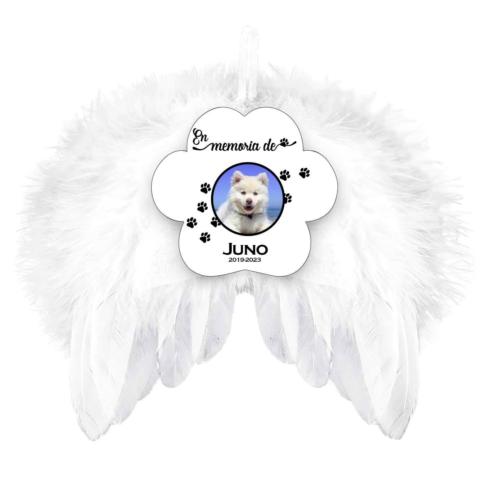 Navidad-Ornamento navideño alas de ángel en memoria de perros con 1 foto, 1 nombre y años personalizados-Jessemade ES