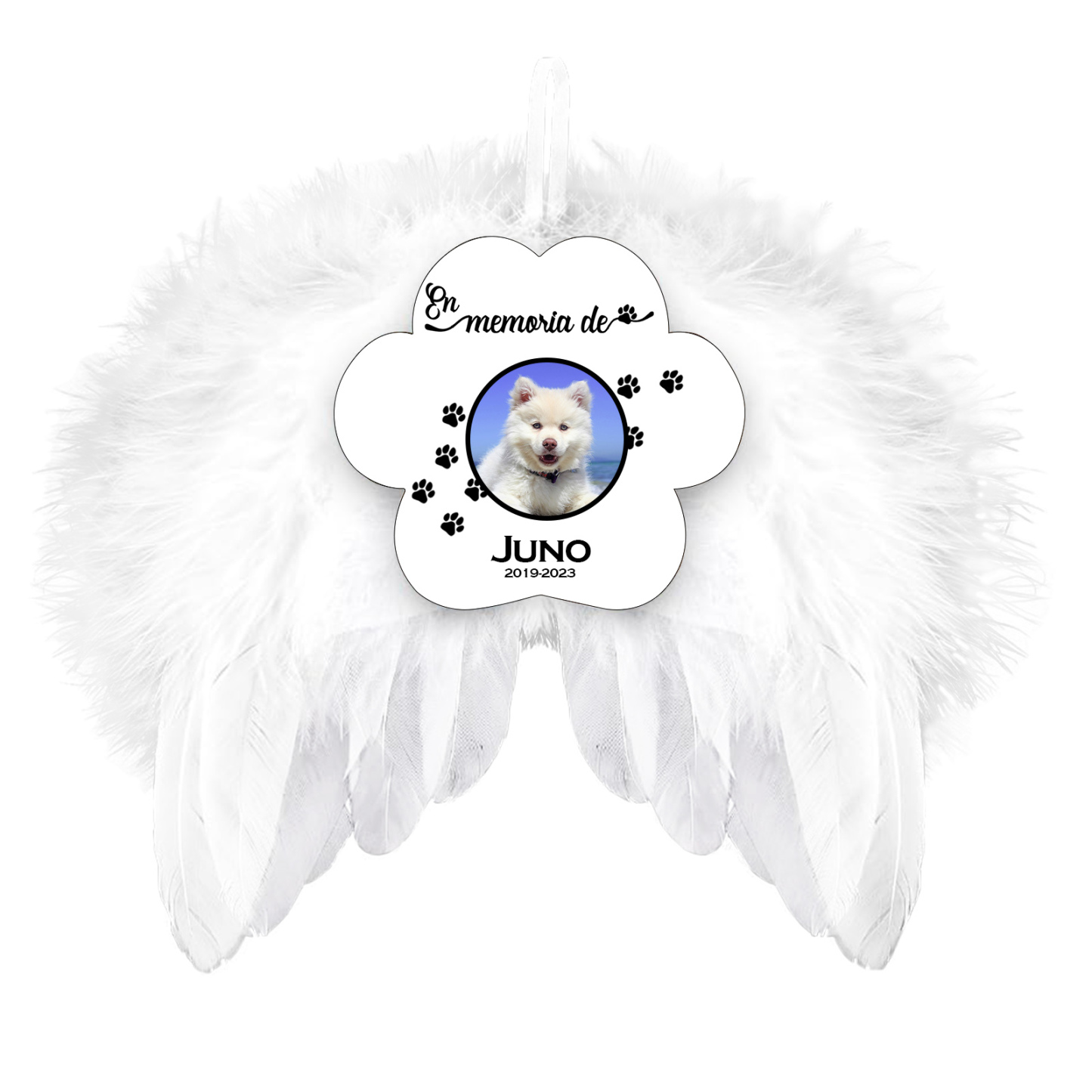 Navidad-Ornamento navideño alas de ángel en memoria de perros con 1 foto, 1 nombre y años personalizados-Jessemade ES