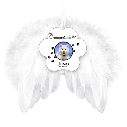 Navidad-Ornamento navideño alas de ángel en memoria de perros con 1 foto, 1 nombre y años personalizados-Jessemade ES