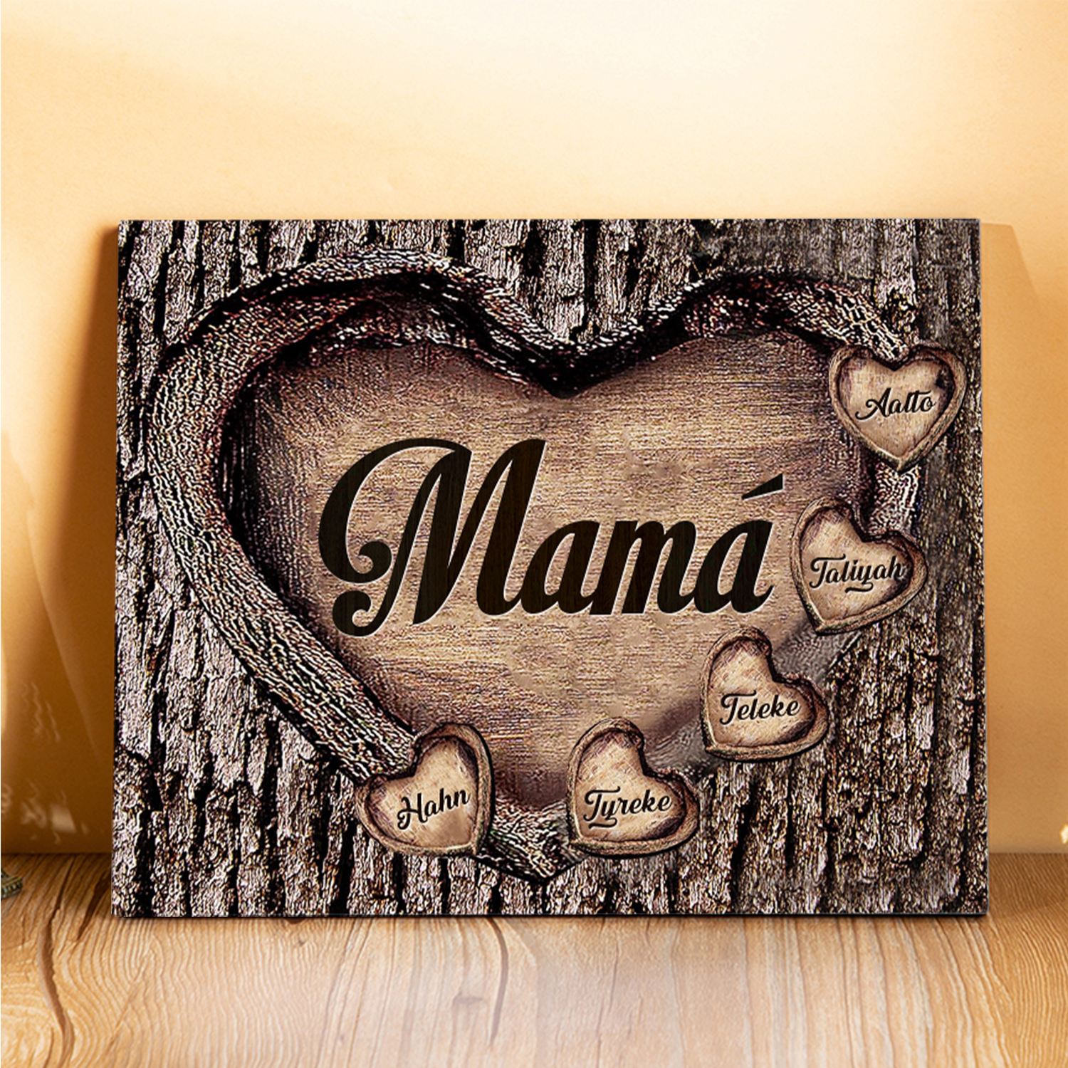 A mi mamá-Lámina marco de madera para mamá personalizado con 5 nombres-Jessemade ES