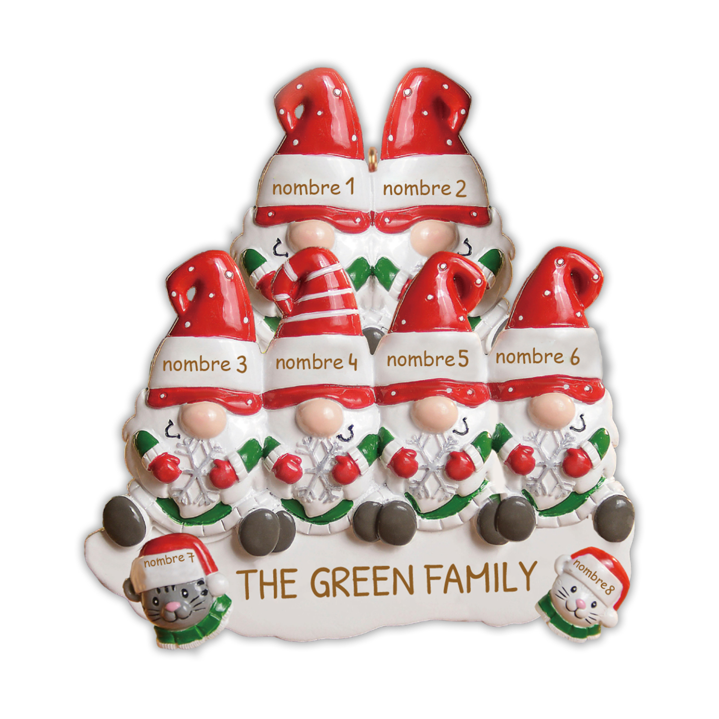 Navidad-Ornamento Navideño Familia de Seis con Dos Gatos 8 Nombres con