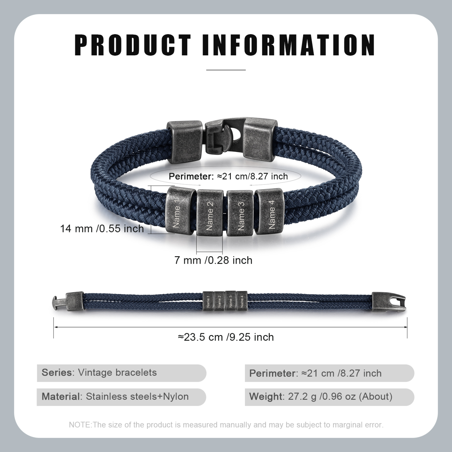 2-4 Nombres Personalizados Pulsera de Cuerda Turquí Aros de Acero Inoxidable-Jessemade ES