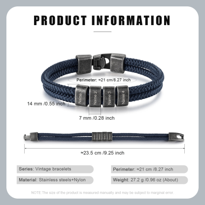 2-4 Nombres Personalizados Pulsera de Cuerda Turquí Aros de Acero Inoxidable-Jessemade ES