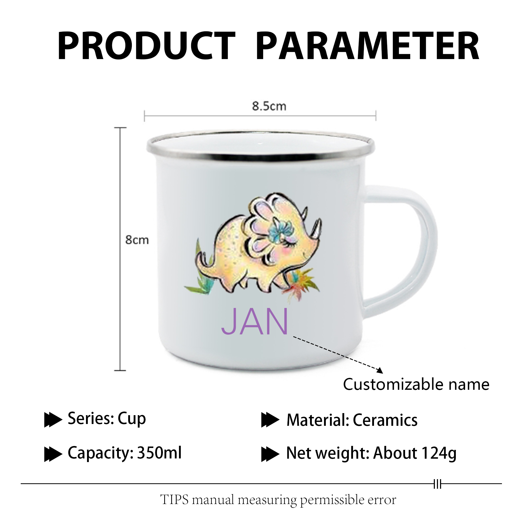 Taza con dinosaurios para niños con 1 nombre personalizado-Jessemade ES