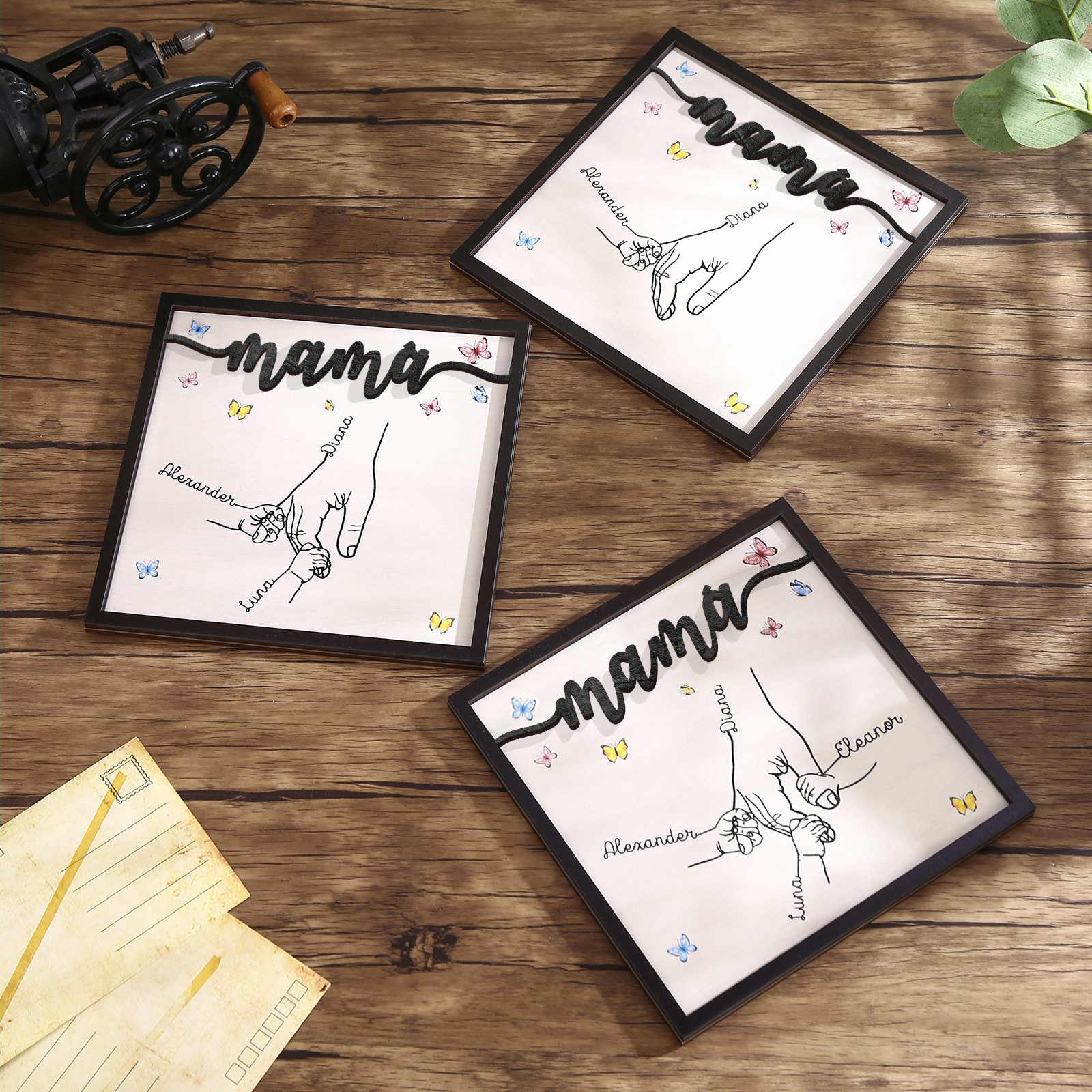 A mi mamá-Adorno 2-7 nombres personalizados decoración de madera mano con manitos-Jessemade ES