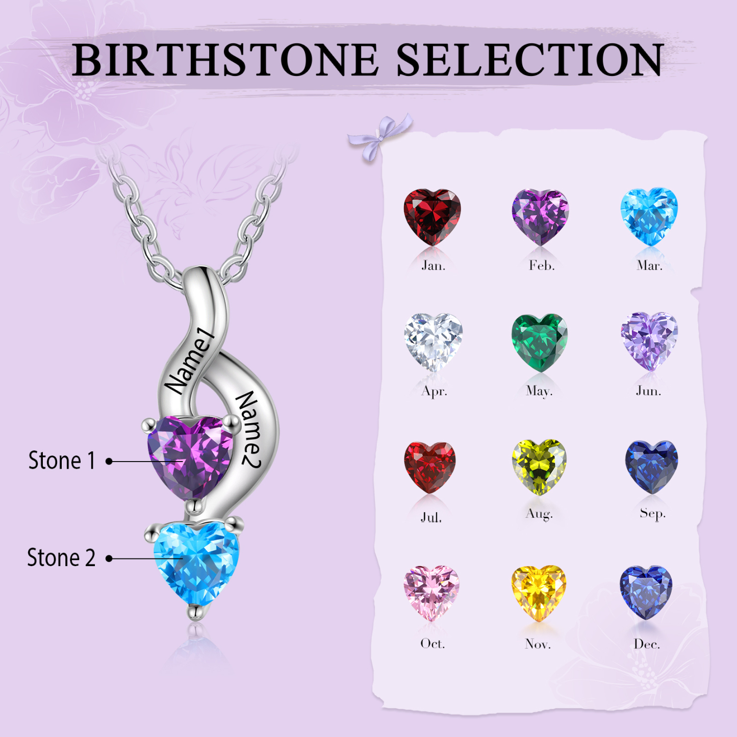 Collar de corazón 1-6 nombres y piedras personalizados-Jessemade ES