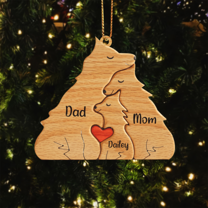 Navidad-Ornamento muñecos navideño de madera familia de zorros 3 nombres personalizados adorno del árbol-Jessemade ES