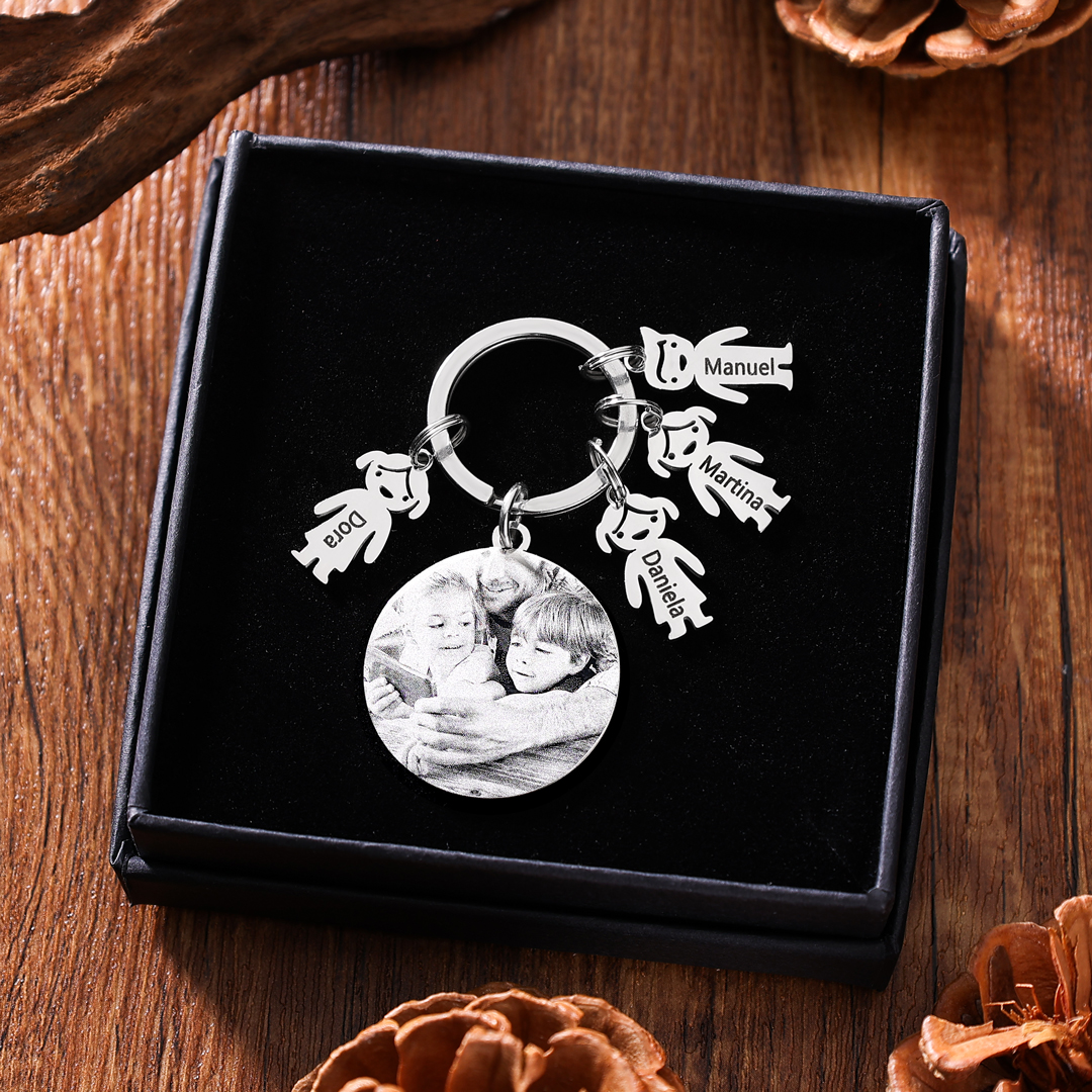 A mi papá - Llavero 4 Nombres Personalizado Con Charms 4 Niños con Foto y Texto-Jessemade ES