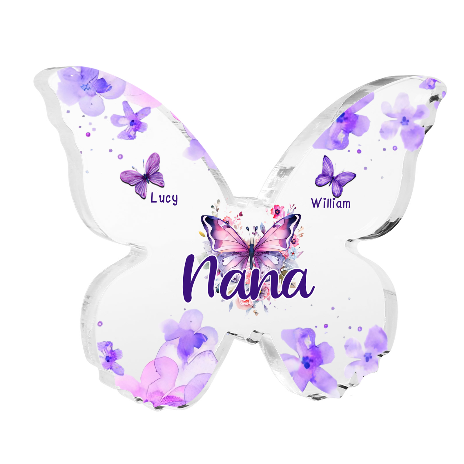A mi mamá/abuela-Placa de acrílico "Mariposas" en forma de mariposa 2 nombres y 1 texto personalizados-Jessemade ES