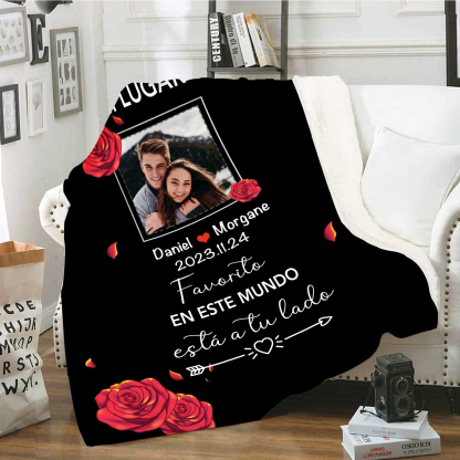 Pareja-Manta de buen calidad de foto personalizada con nombres y fecha-Jessemade ES