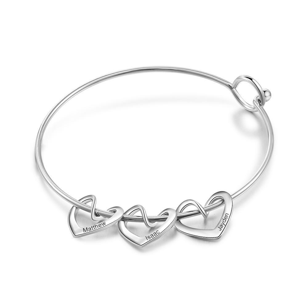 Pulsera con 3 nombres personalizados en 3 dijes de corazón-Jessemade ES
