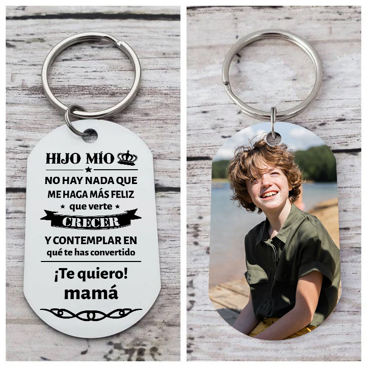 A mi hijo-Llavero de placa "¡Te quiero!" de padres personalizado con 1 foto-Jessemade ES