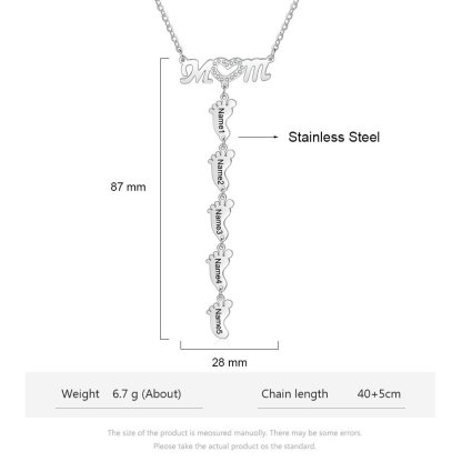 Collar "MoM" con colgante de huellas personalizadas con 5 nombres-Jessemade ES