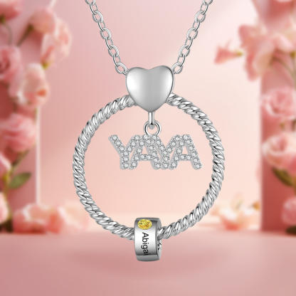 A mi abuela-Collar 1-5 nombres y piedras de nacimiento personalizados con colgante de "YAYA" color plateado | Jessemade-Jessemade ES